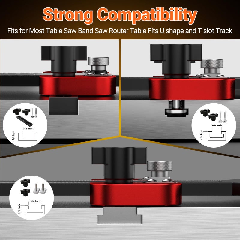 Preciva Thin Rip Table Saw Jig - 3 Pulleys Thin Rip Jig for Making Repetitive Narrow Strip Cuts  Table Saw Guide Fits for 3/8 x 3/4  U Slot and 1/4 x 3/8  T Slot - Image 2